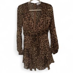 MOD ON TREND Leopard Animal Print Long Sleeve V-neck Mini Dress Trendy Small NEW